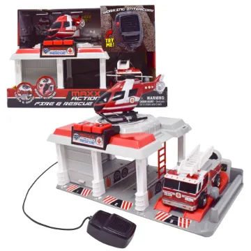 Picture of MAXX ACTION MINI VEHICLES PLAYSET RESCUE GARAGE WITH HELICOPTER & FIRE TRUCK